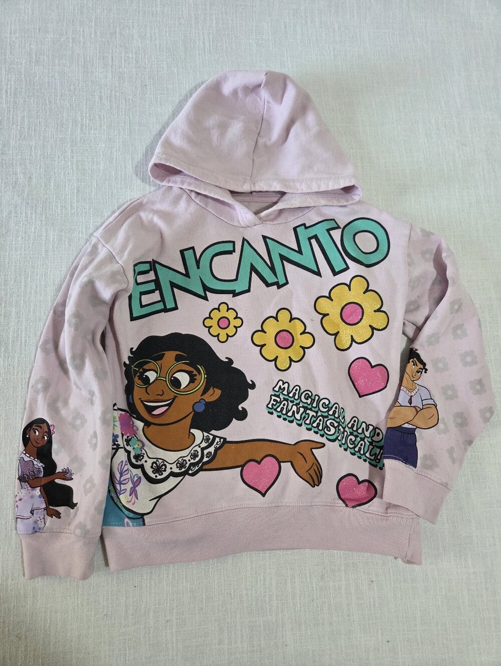 Disney Encanto Lilac Hooded Sweatshirt with Teal & Yellow Graphic Girls 7/8 Kids